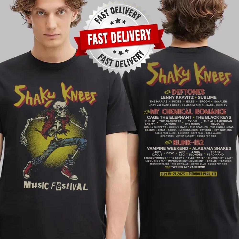 Shaky Knees Festival Skeleton Punk Lineup Double Sided T Shirt Full Size S-5XL Unisex T-Shirt XXXXL