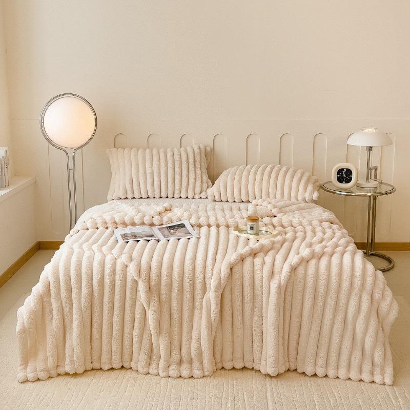 Solid Color Imitate Rabbit Plush Blanket Winter Thick Soft Warm Multifunctional Blanket High Weight Flannel Office Sofa Nap Blanket