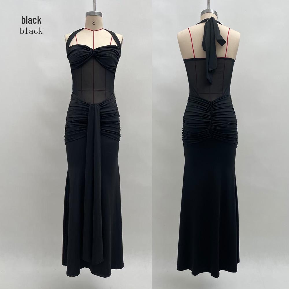 European & American Ruched Long Dress - Fashionable Sexy Open Back Hip-Hugging Style (2026 Collection)