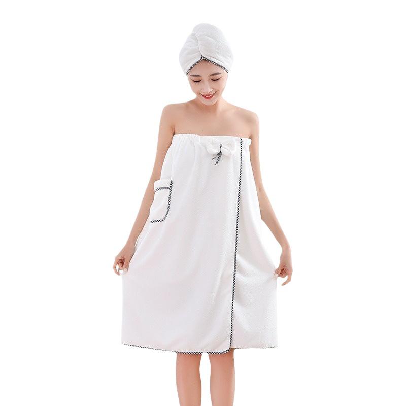 Plush Coral Fleece Bathrobe & Quick-Dry Cap Set - Absorbent & Ideal for Home, 2-Piece Bath & Hair Towel