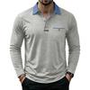 Mens Casual Long Sleeve Polo Shirts Contrast Lapel Button T Shirt with Chest Pocket Solid Color Daily Business Tops