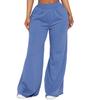 Women Casual Pants Solid Color Wide Leg Trousers with Pockets Elastic High Waist Hip Hop Style Long Pants
