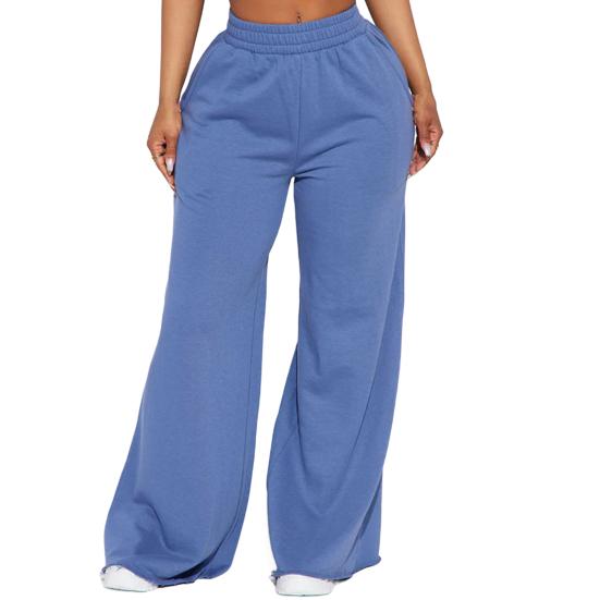 Women Casual Pants Solid Color Wide Leg Trousers with Pockets Elastic High Waist Hip Hop Style Long Pants