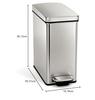 Simple Human 10-Liter Step Can Trash Can with Pedal-Operated Lid, Soft-Close, Antibacterial, Stainless Steel, 10L