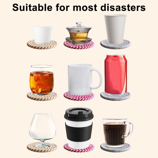 Cotton Rope Coaster Mug Mat with Stand Heat-Resistant Non-Slip Table Protector Reusable