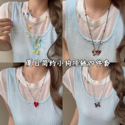 Wax Rope Cartoon Puppy Pendant Necklace Women's Light Luxury High-end Long Sweater Chain Niche Unique Versatile Accessories