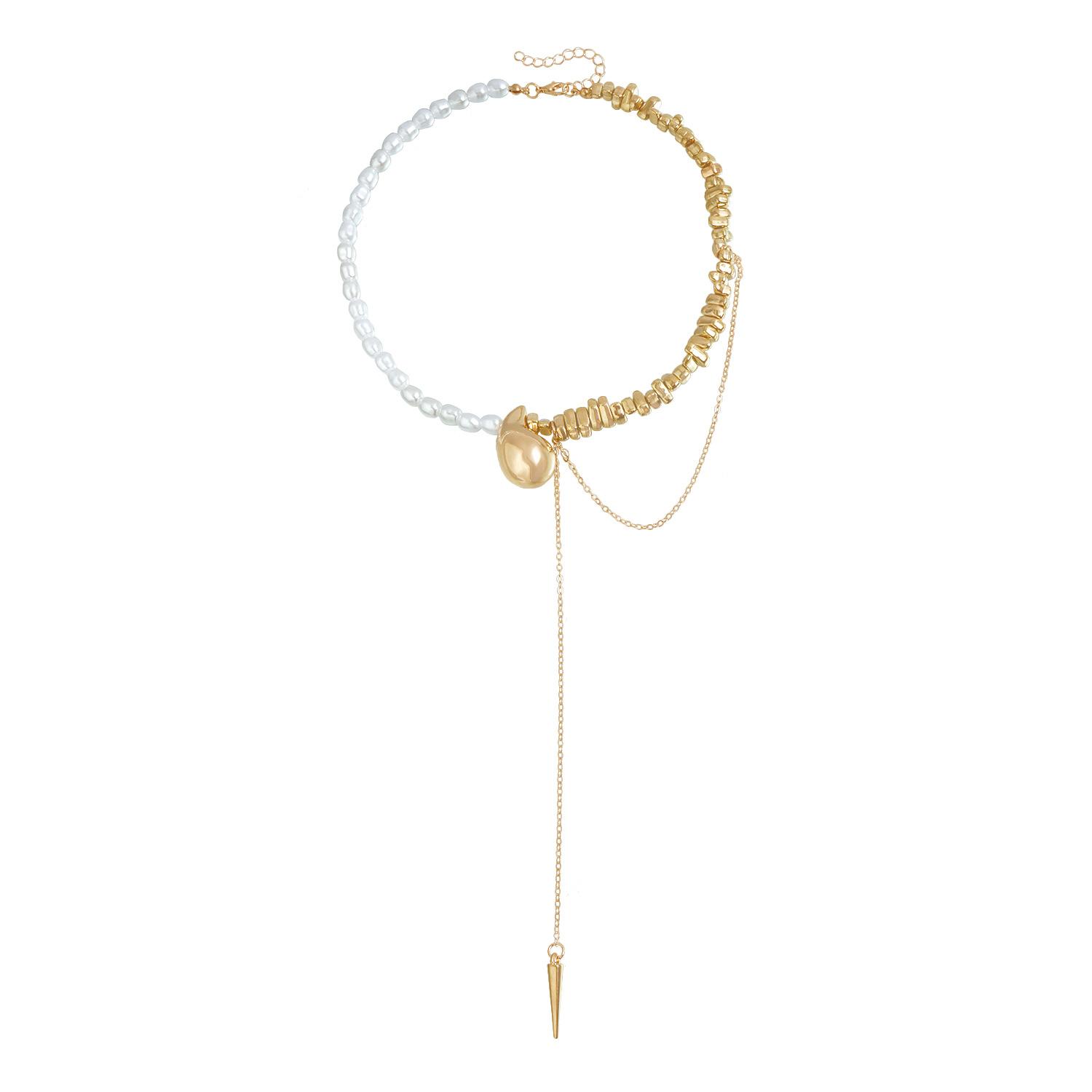 Imitation Pearl Splicing CCB Beaded Water Drop Necklace ins Trendy Wind Cone Tassel Necklace золотой