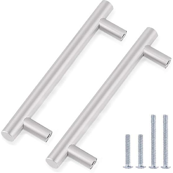 Gobrico 15 Pack Satin Nickel Single Hole T bar Kitchen Cabinet Handles Knobs Stainless Steel Cupboard Drawer Dresser Pulls Overall Length 50mm/2in