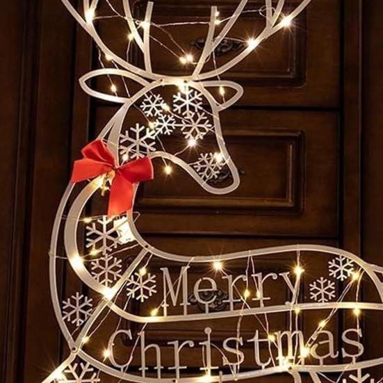Christmas Reindeer Decoration Outdoor Light Up Deer Family with Warm Light 2D Standing Deer for Holiday Yard Garden Lawn Decor