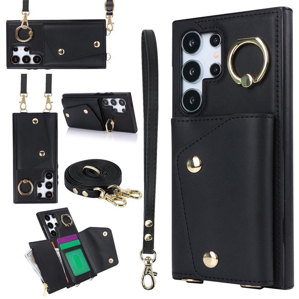 Crossbody Ring Geldbörse Lederhülle für Samsung Galaxy S24 Ultra S23 Plus S22 S21 Note 20 A55 A54 A15 A25 A53 A14 Lanyard Hülle