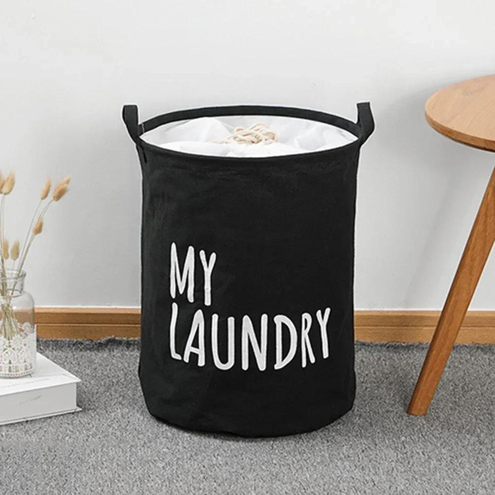 

Large Collapsible Laundry Basket - Waterproof Foldable Hamper, Dirty Clothes Bin for Bathroom Accessories чёрный