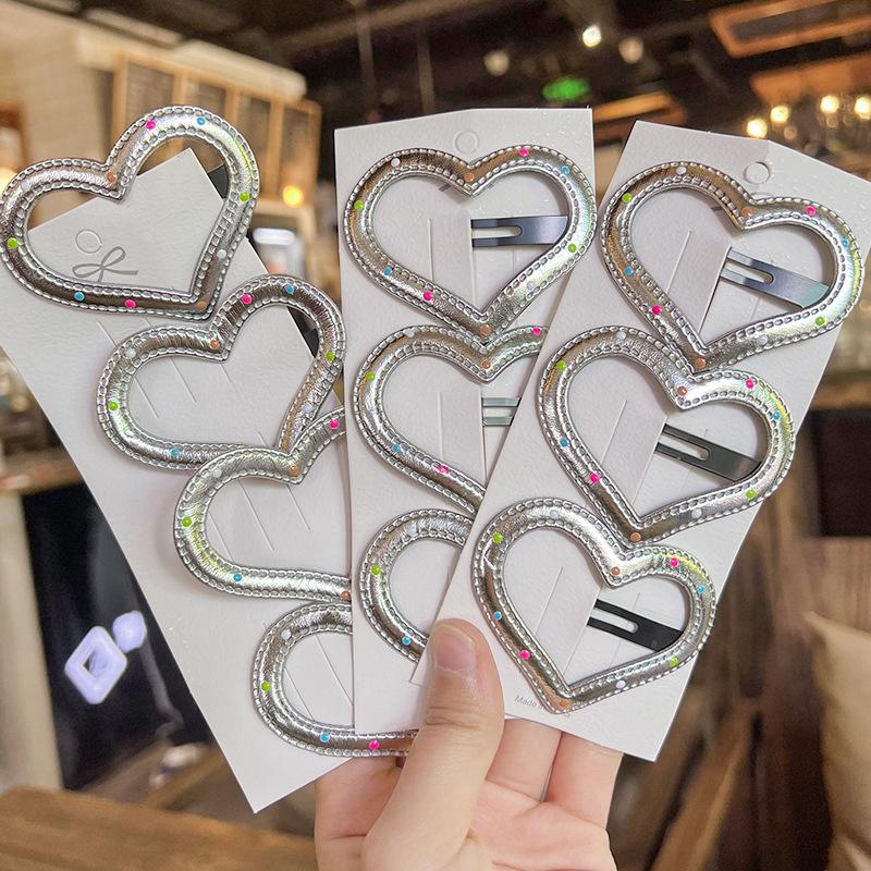 New Silver Polka Dot Cute Cartoon Duckbill Hair Clip for Messy Hair - Heart-shaped Children's Side Clip for Bangs - BB Hair Accessory
