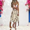 Women Plus Size V Neck Strappy Sleeveless A Line Long Halloween Pumpkin Printed Dress