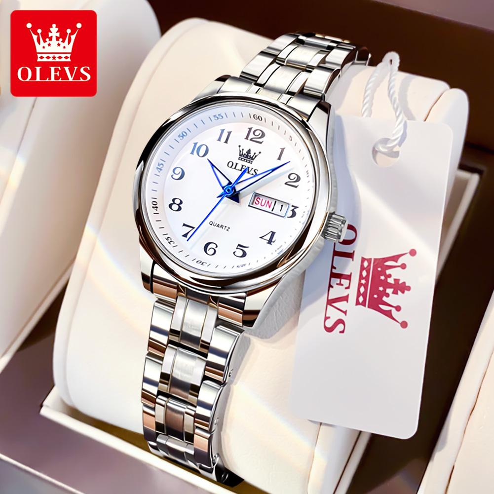 OLEVS 5567 Luxury Women's Quartz Watches Digital Scale Dual Calendar Original Watch for Womean Stainless Steel Ladies Wristwatch
