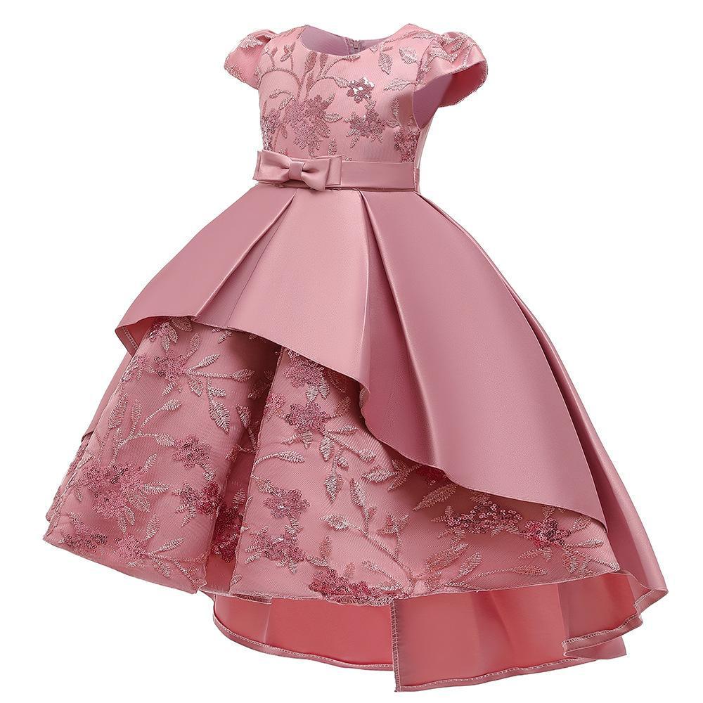 Embroidered Swallowtail Bow Dress with Flutter Sleeves for Flower Girls