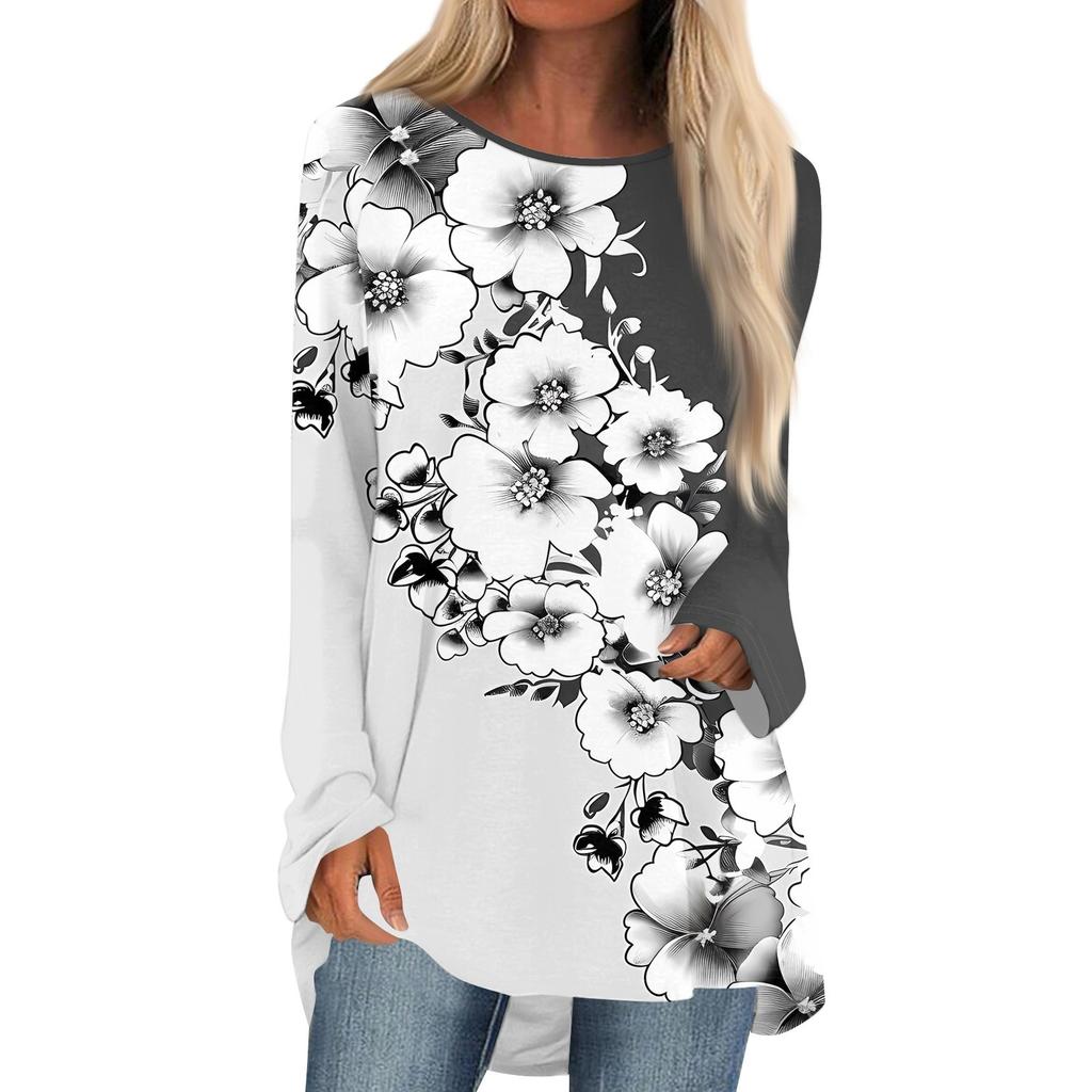Damesmode casual blouse met lange mouwen en ronde hals
