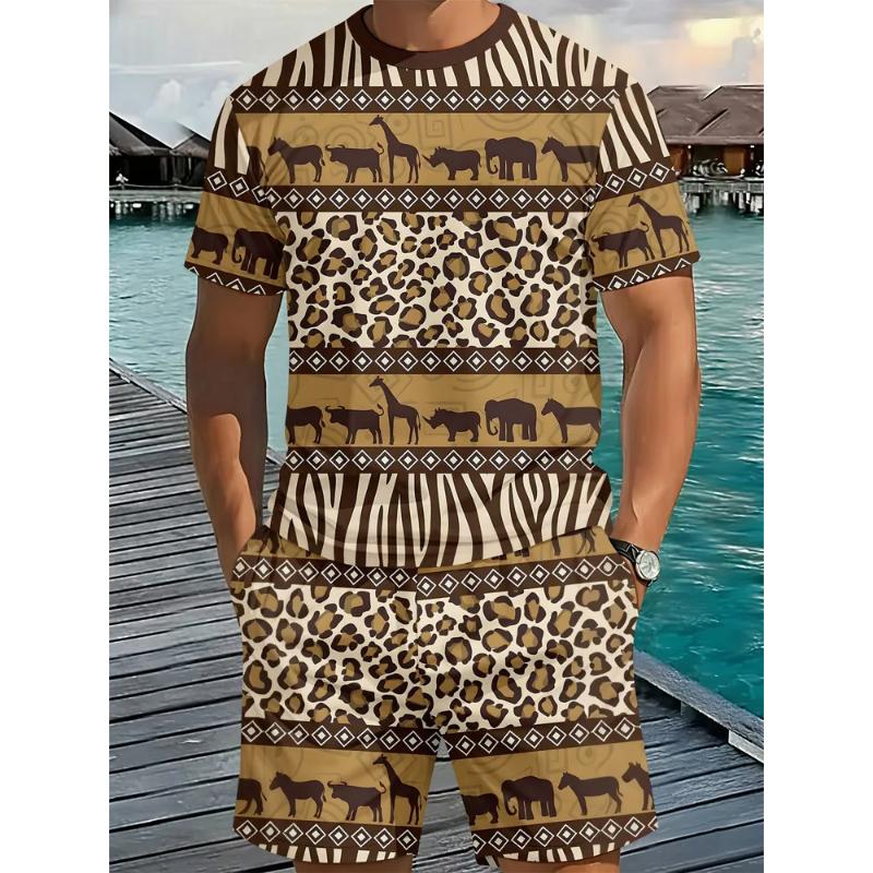 Fashion Men's Casual Suit 3D Casual Color Printing Summer T-shirt Shorts Simple
