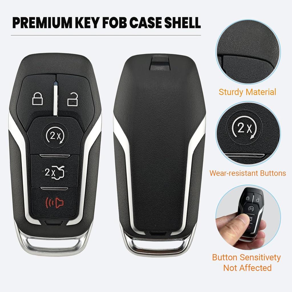 Key Fob Case Shell Fit for Ford Explorer Edge Mustange Fusion 5 Buttons Replacement Keyless Entry Remote Smart Key Fob Cover Casing with Button Pad &