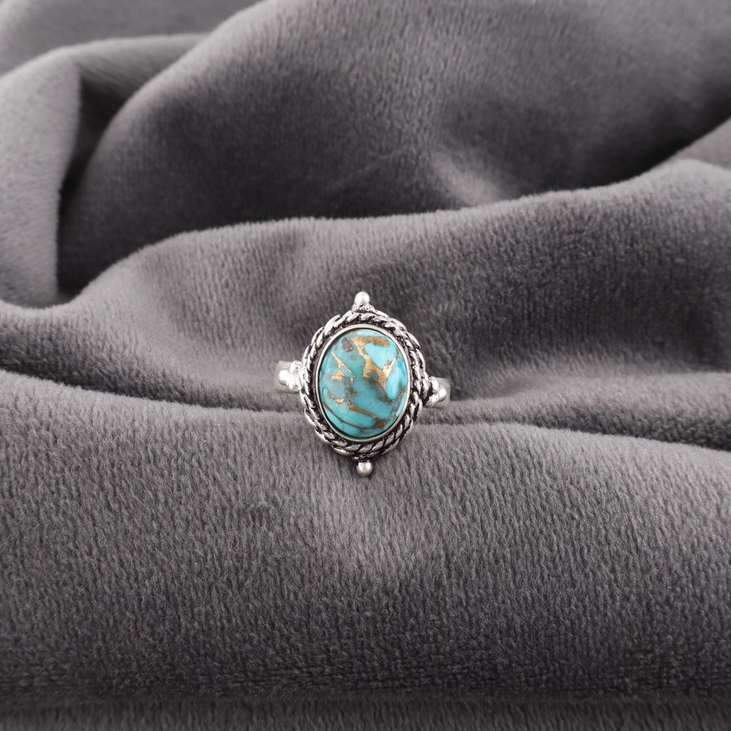 Blue Copper Turquoise Ring Handmade Gemstone Ring, 925 Solid Sterling Silver Ring Dainty Silver Jewelry, For Engagement Gift