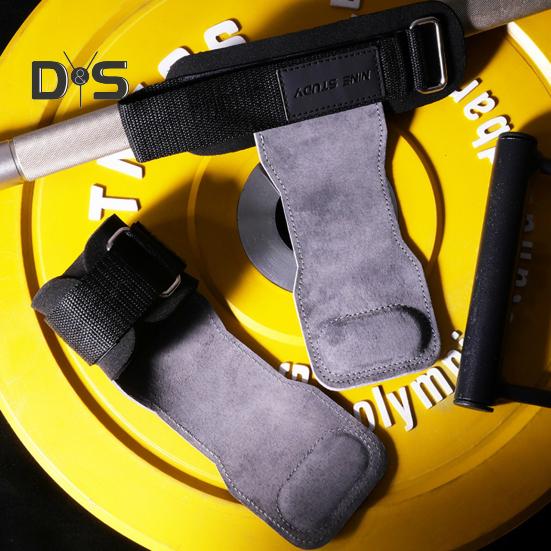 1 Pair Weight Lifting Wrist Strap Double Layer Cowhide Weightlifting Gym Gloves with Palm Pad Elastic Deadlifting Grip
