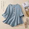 Women S Retro Cotton Linen Three Quarter Sleeve Irregular T Shirt Summer