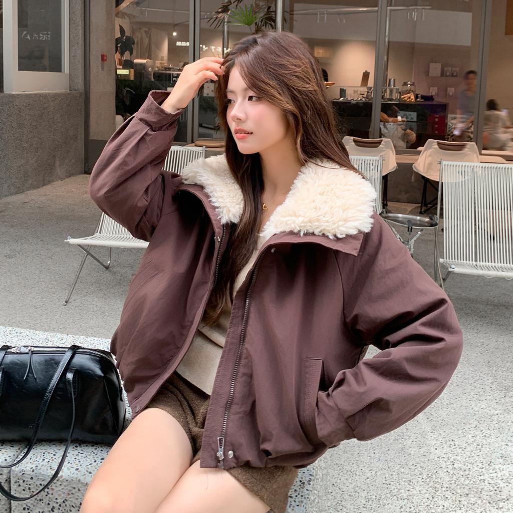 Big lapel velvet thickened short pie to overcome the tide of women's coats in winter new fashion warm cotton clothes