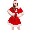 Adult Women Christmas Xmas Velvet Hooded Shawl Cloak Dress Set New Year Halloween Role Play Dress Up Cosplay Costume