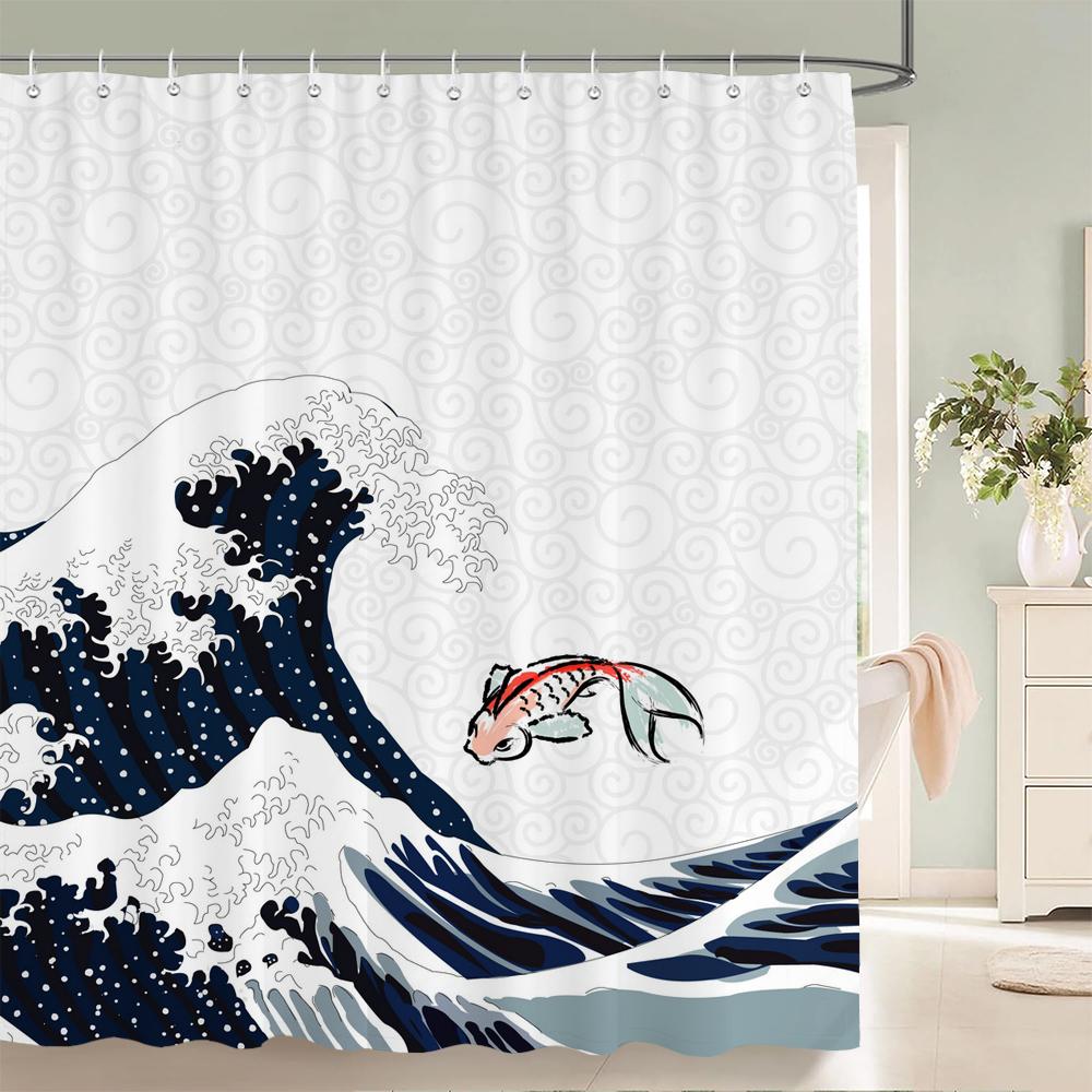 Japanese-style Shower Curtain 3d Ink Painting Bathroom Curtain Waterproof  With Hooks 180*240CM Shower Curtain Polyester Fabric