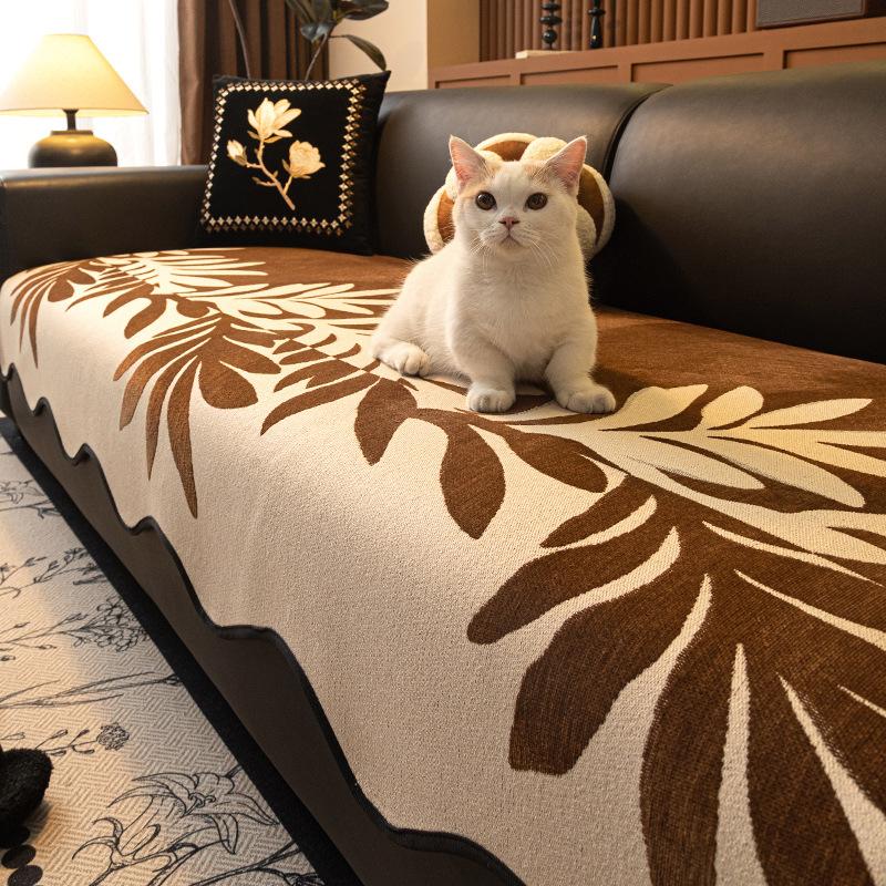 Retro Special-Shaped Sofa Cushion Universal In All Seasons Irregular American Chenille Autumn And Winter Big Black Cow Leather Seat Cushion Cover