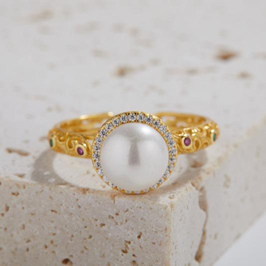 Anello con Pietra Preziosa di Perla d'Acqua Dolce Naturale in Argento Sterling S925 Design di Nicchia Anello Aperto per Dito Indice Premium di Lusso Leggero da Donna