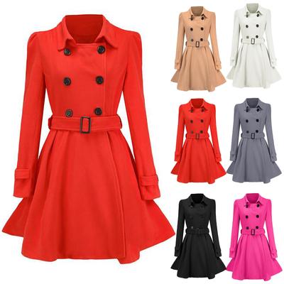 Winter Warm Frauen Knöpfe Wollmantel Graben Jacke Gürtel Mantel Outwear