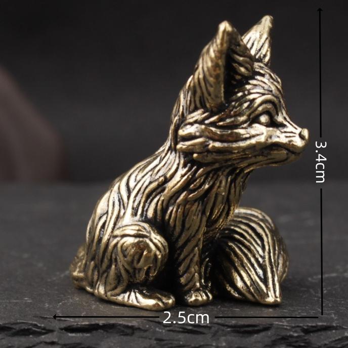 Mini Cute Brass Fox Statue Vintage Simulated Animal Statue Home Office Desk Decor Ornament Metal Figure Props Toy Gift Dropship