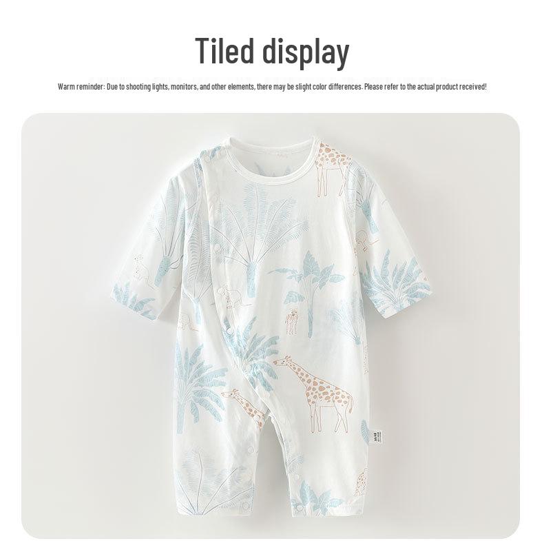 Newborn Pure Cotton Long Sleeve Bodysuit with Belly Protection - Seamless, Breathable Pajamas for Spring/Summer