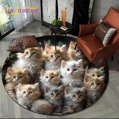 3D Persian Cat,Cute Calico Cat,Ragdoll Cartoon Round Carpet Rug for Living Room Bedroom Kid Playroom Decor,Pet Area Rug Non-slip