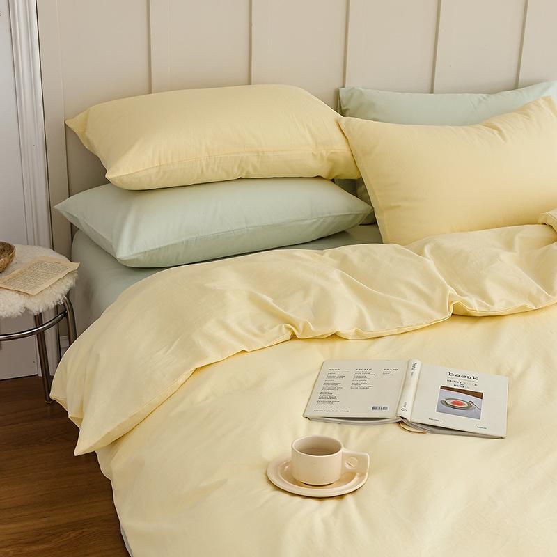 Set de patru piese din bumbac pur din bumbac spălat din două piese, în stil nordic, de culoare uni