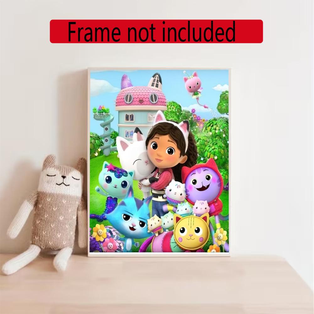 Cartoon Cute Gabbys 5D Round Diamond Painting Kit Diamond Embroidery Painting Rhinestones Mosaic Frameless Handwork Decoration Arts