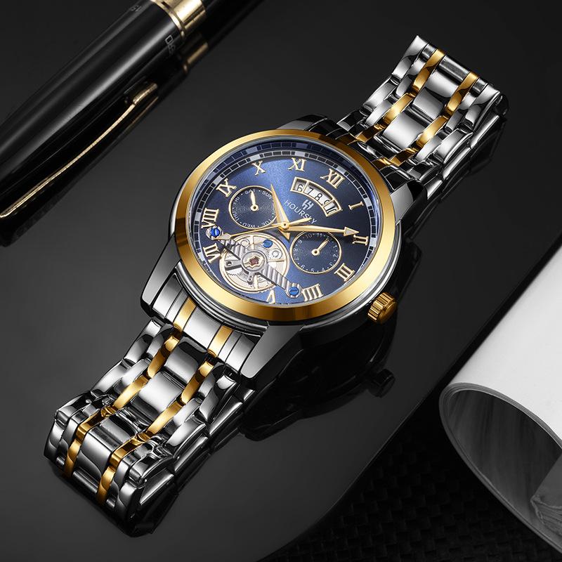Fashion Men'S Watch, Simple Atmospheric Tourbillon Quartz Watch Fashion Business Steel Belt Watch
