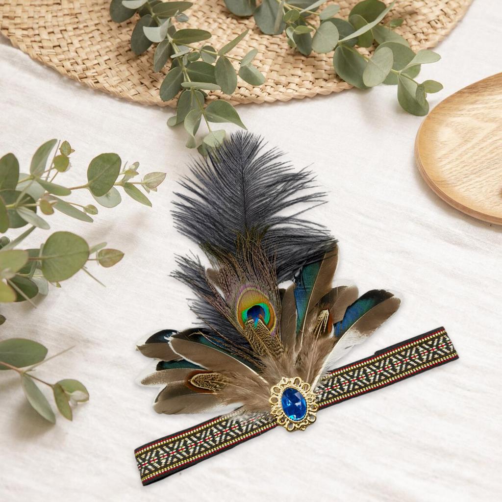 Bohemian Feathered Hairband Carnival Celebration Party Headband Adult Cosplay Hairhoop Ethnic Hairband for Theme Event