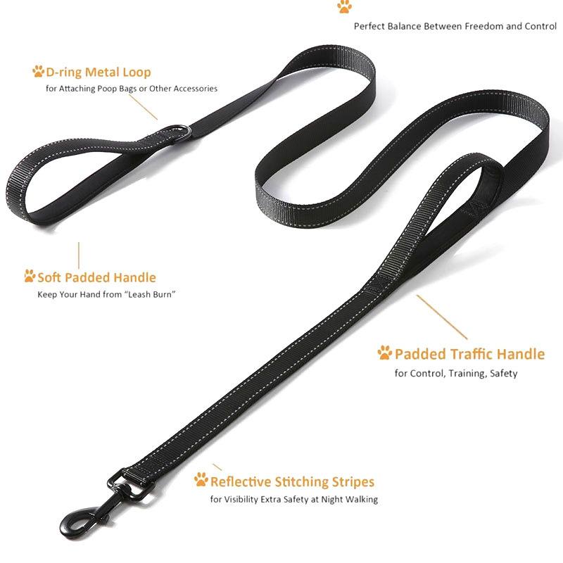 Heavy Duty Double Handle Dog Leash with Reflective Strips Double Strap for Dogs Leash for Pet Long Dog Leash GXQ16
