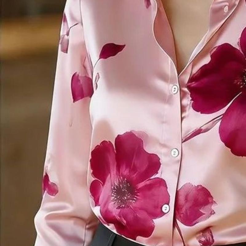 Floral Printed Satin Blouse, Perfect for Everyday Wear and Business Meetings