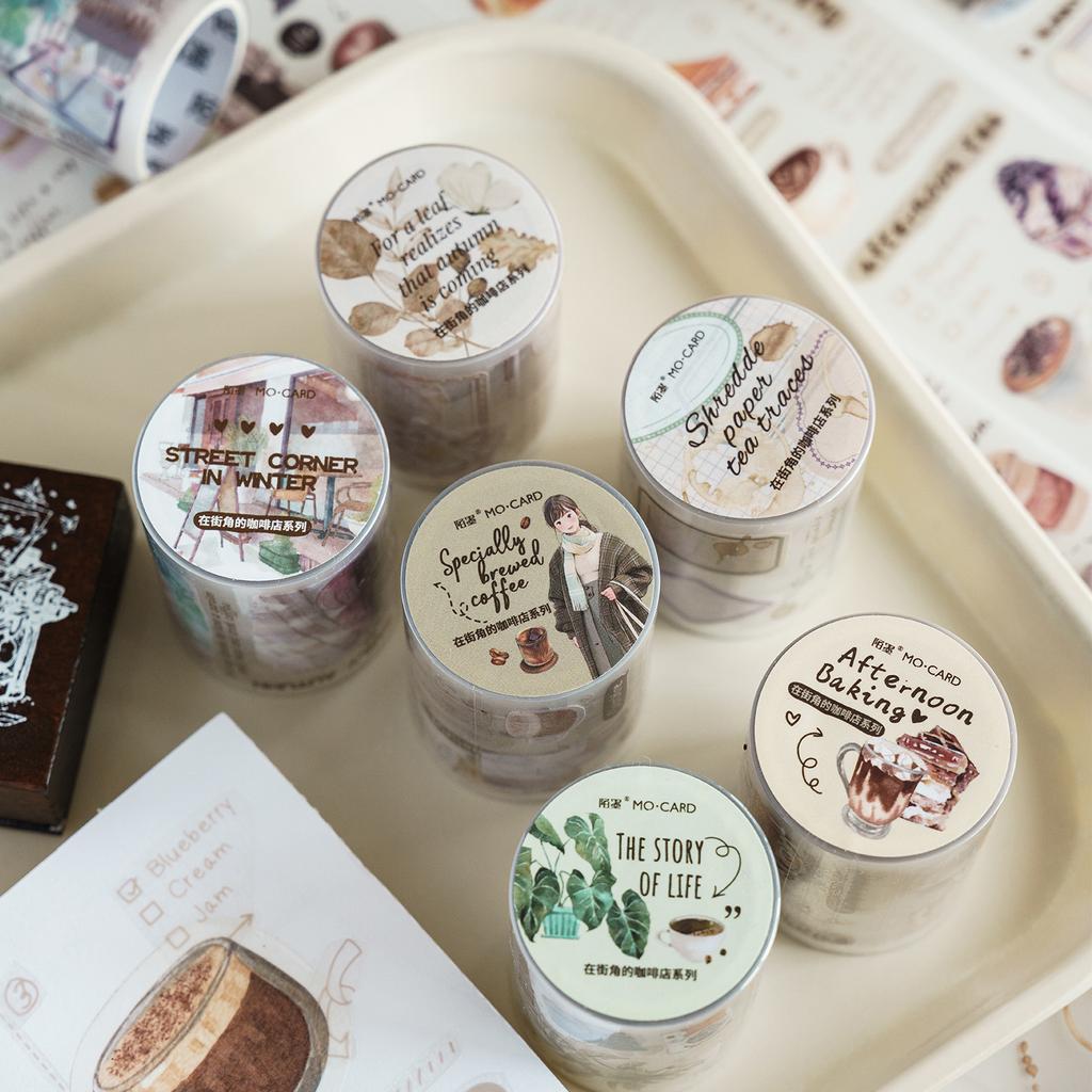 200cm/Roll Matte PET White Ink Tape Coffee Shop Series Literary Ins Style Handbook DIY Decorative Stickers