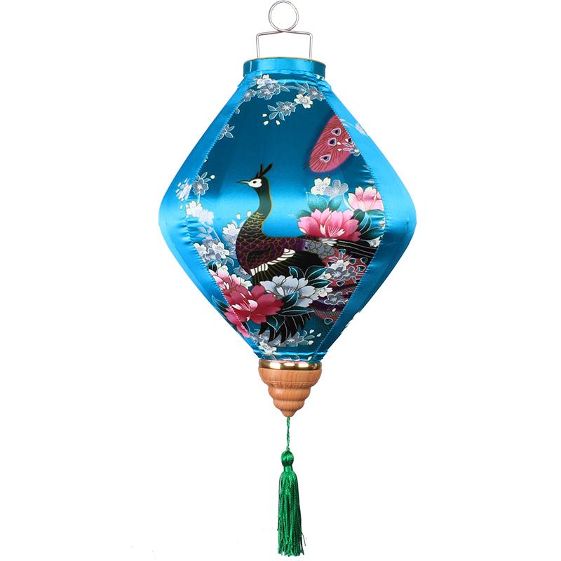12/14Inch Chinese Traditional Style Silk Lantern Retro Peacock Pattern Hanging Lantern Vietnam Japan Spring Festival Party Decor