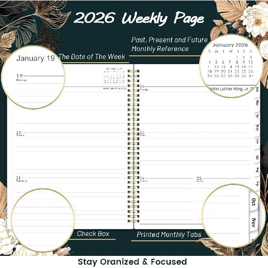 2026 Planner - 9" x 11", 2026 Weekly & Monthly Planner, JAN.2026 - DEC.2026, Large Calendar Planner 2026 with Sturdy Cover, Premium Paper, Twin-wire