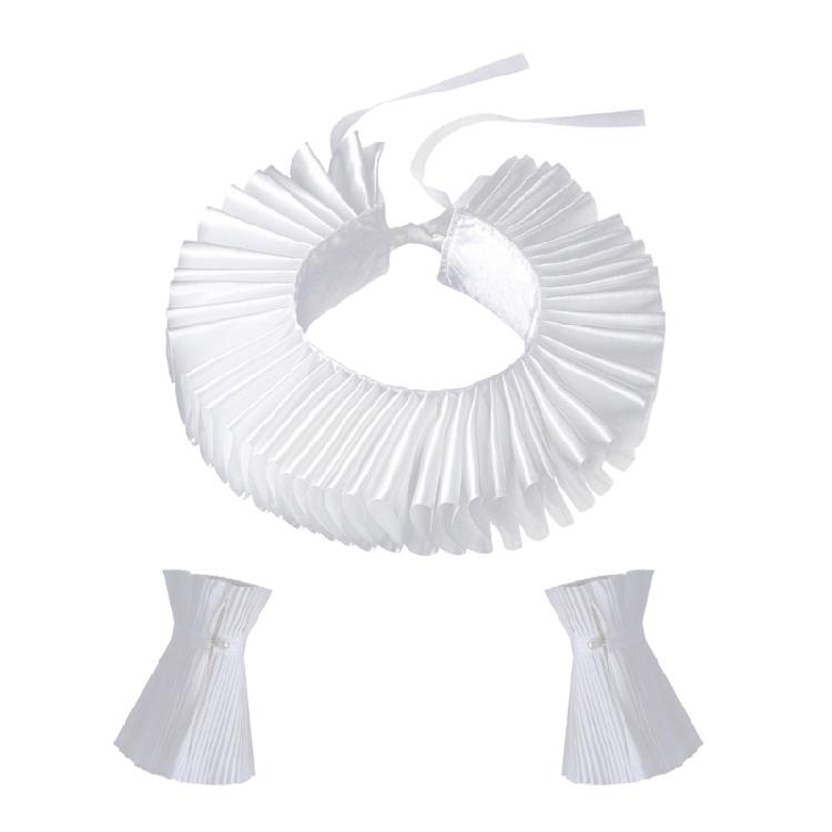 Victorian Ruffled Neck Cuff False Collar and Faux Wrist Cuffs Set for Halloween Costumes and Historical Role Play Event
