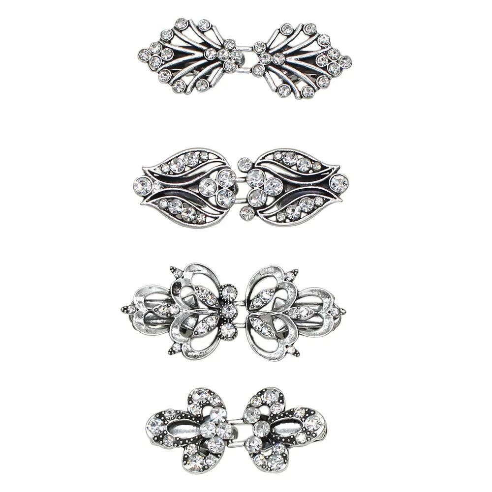 1 Pair Shiny Alloy Cardigan Collar Clips Holder Women Decor Crystal Cape Cloak Clasps Fasteners Buckle Brooch Clip