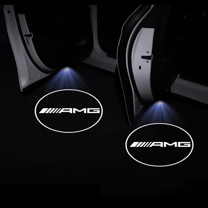 1/2Pcs LED Welcome Light Car Door Projector Lamps Car Accessories Stickers For Mercedes Benz AMG W204 W213 W205 W211 W212 W176