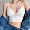 Women Crop Top Sexy Solid Color Sleeveless Straps Tank Tops Ribbed Slim Camis Basic Underwear Lingerie Padded Bra Tops LM