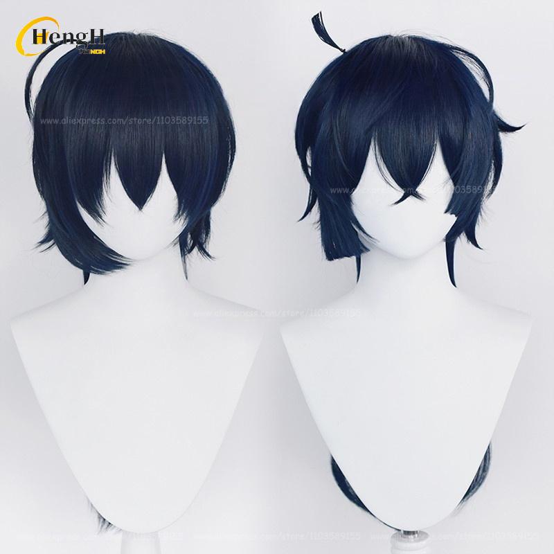 In Stock Anime Vanitas Synthetic Unisex 65cm Blue Black Cosplay Anime Wig And Earrings Heat Resistant Hair Halloween Party Wigs