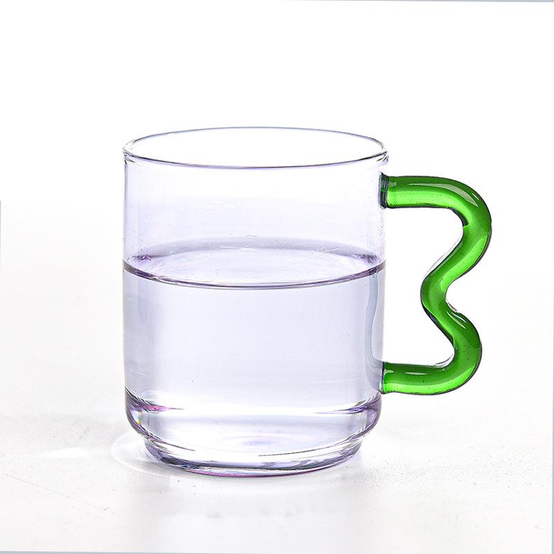 Creative Color Glass Water Cup with Handle Breakfast Milk Cup Heat Resistant High Borosilicate Cup Drinking Glasses Spoon Cups