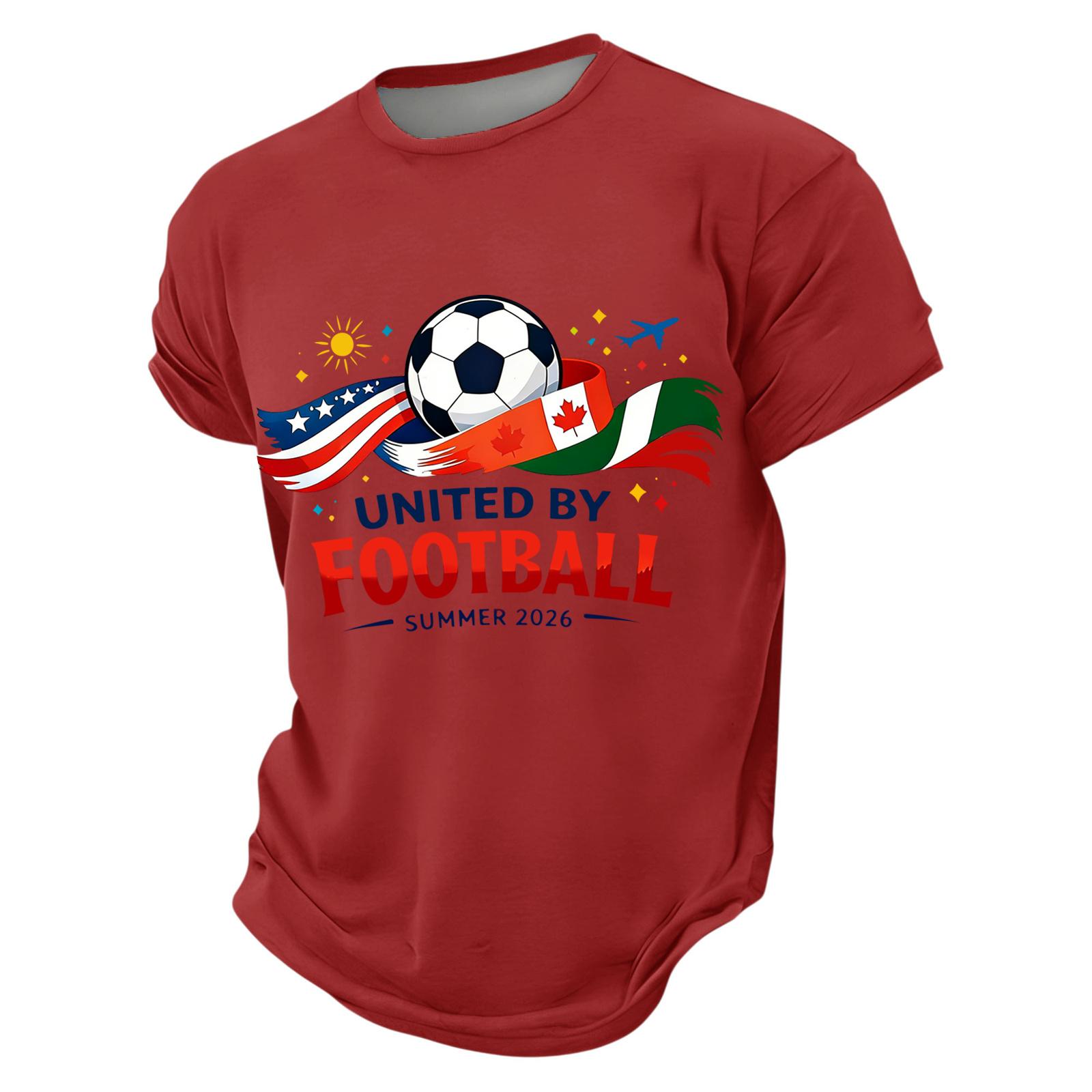 

Men s Short Sleeve Crewneck Casual T Shirt with by Football Summer 2026 Printed Graphic Design XL красный